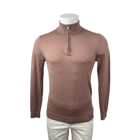 Reiss Men's Brown 100% Wool 1/4 Zip Long Sleeve Knit Sweatshirt Sweater Top Sz S